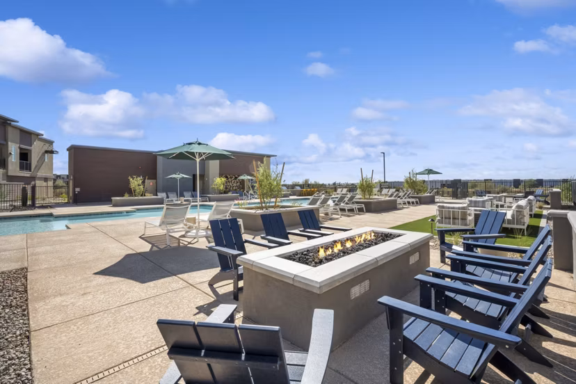 fire pit/patio at Ascend at Longbow Highpoint Apartments