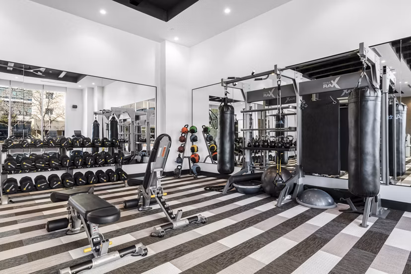 fitness center at Ovation at Galatyn Park Apartments