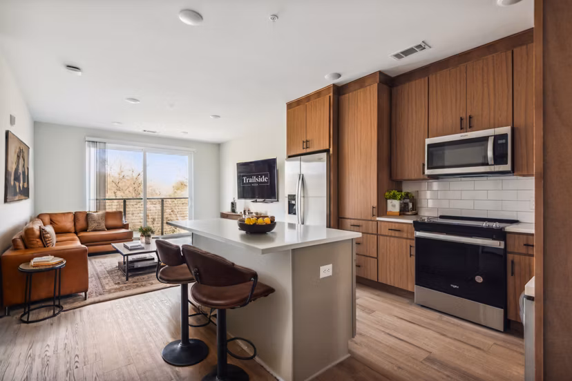 kitchen at Trailside NoDa Apartments