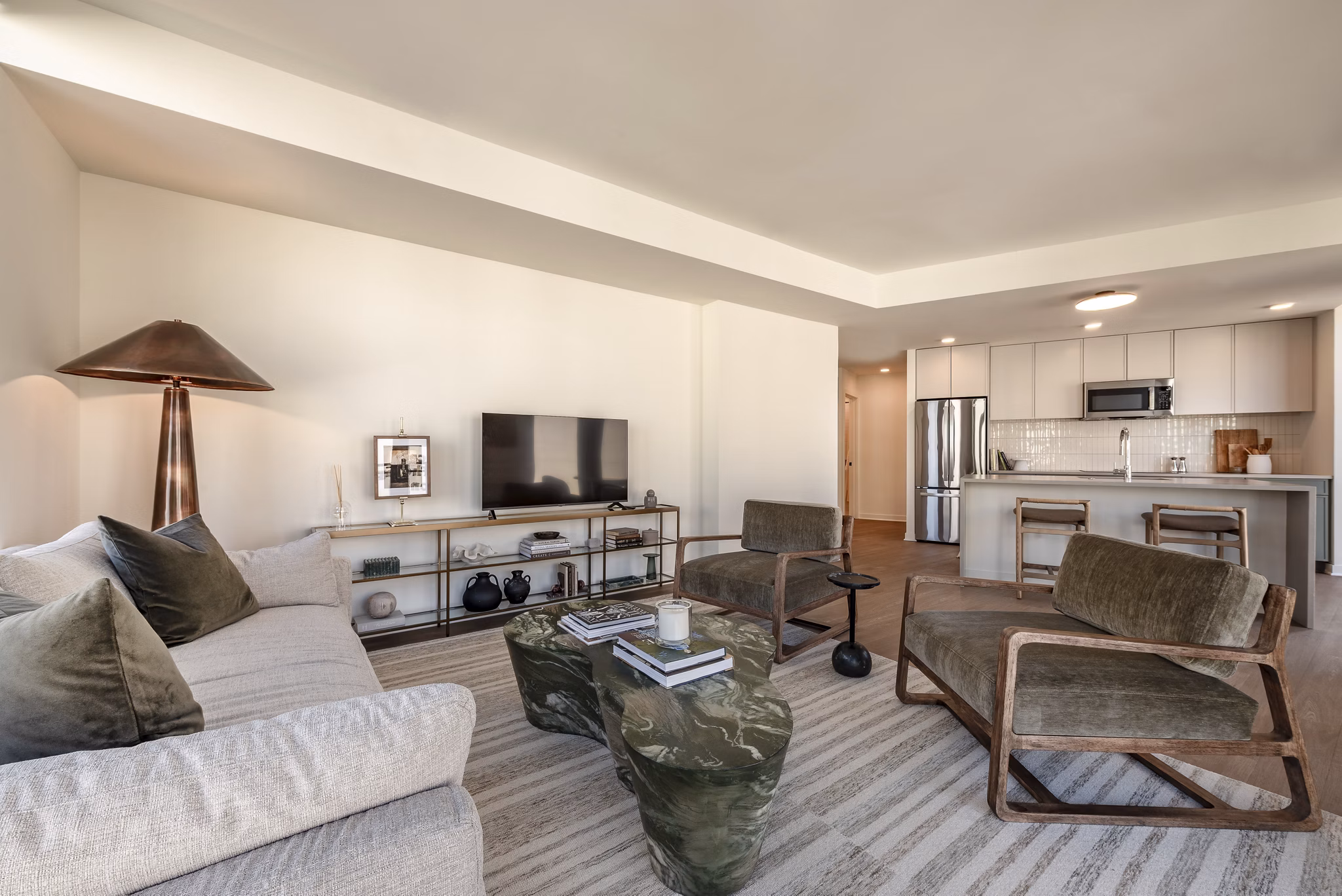 Living Room at The Charles Apartments