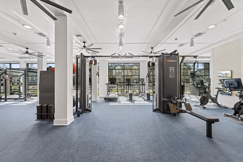 fitness center at Elan Crown Point Apartments 