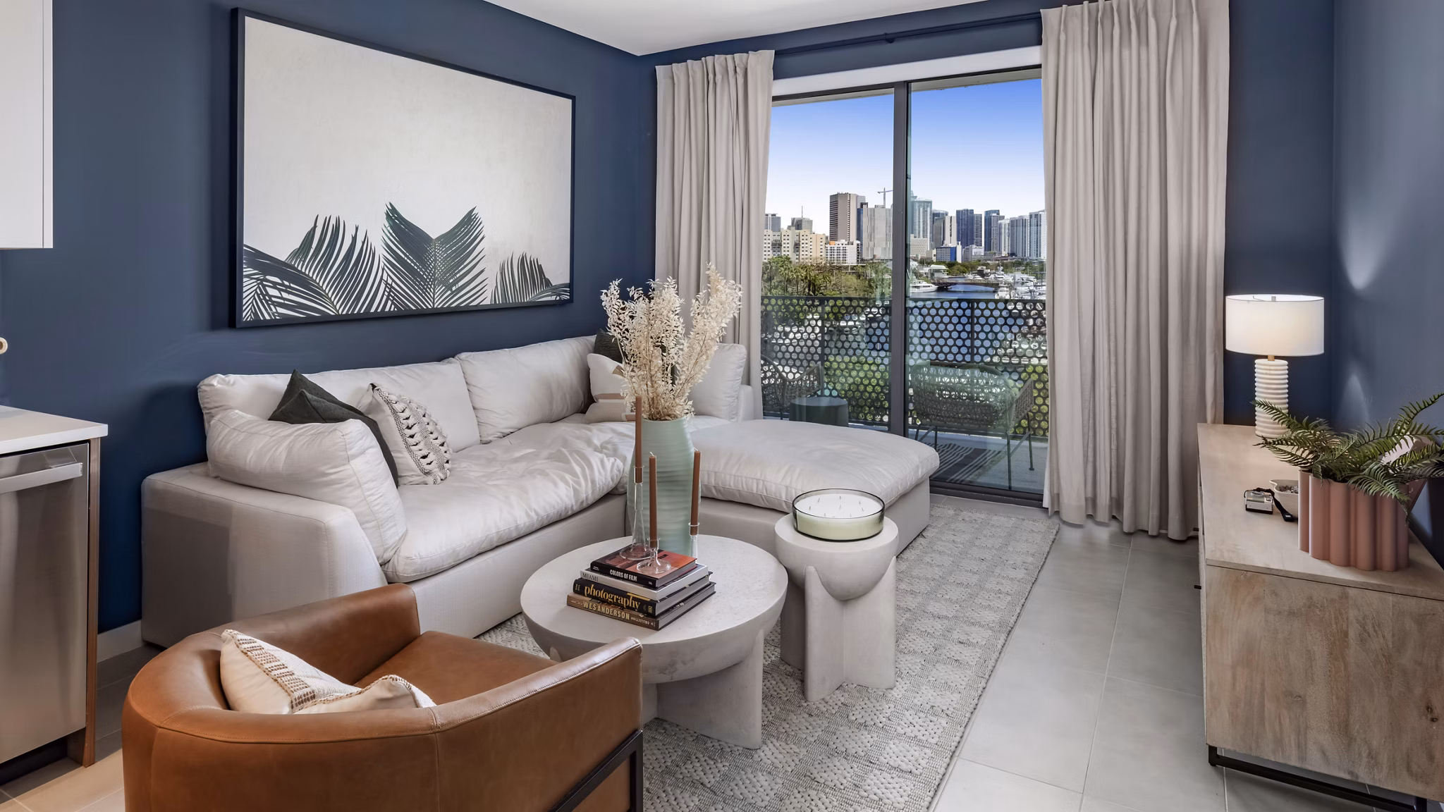 living room at Remi on the River Apartments 