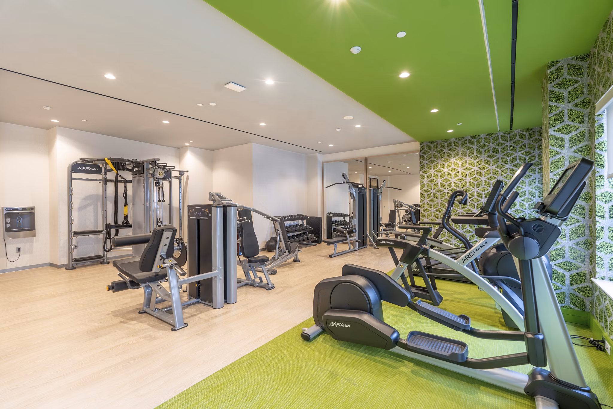 fitness center at The Clarendon Apartments