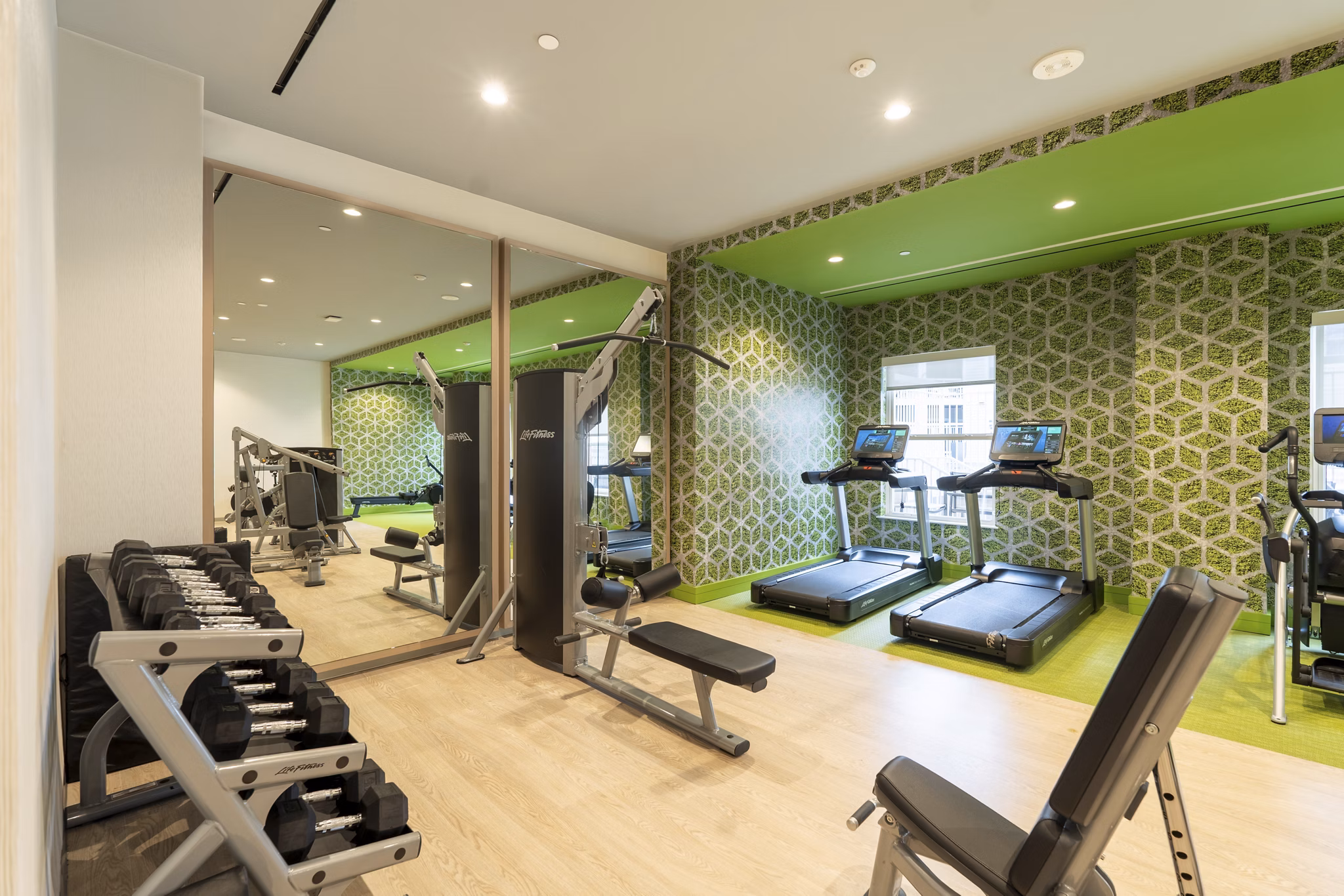 fitness center at The Clarendon Apartments