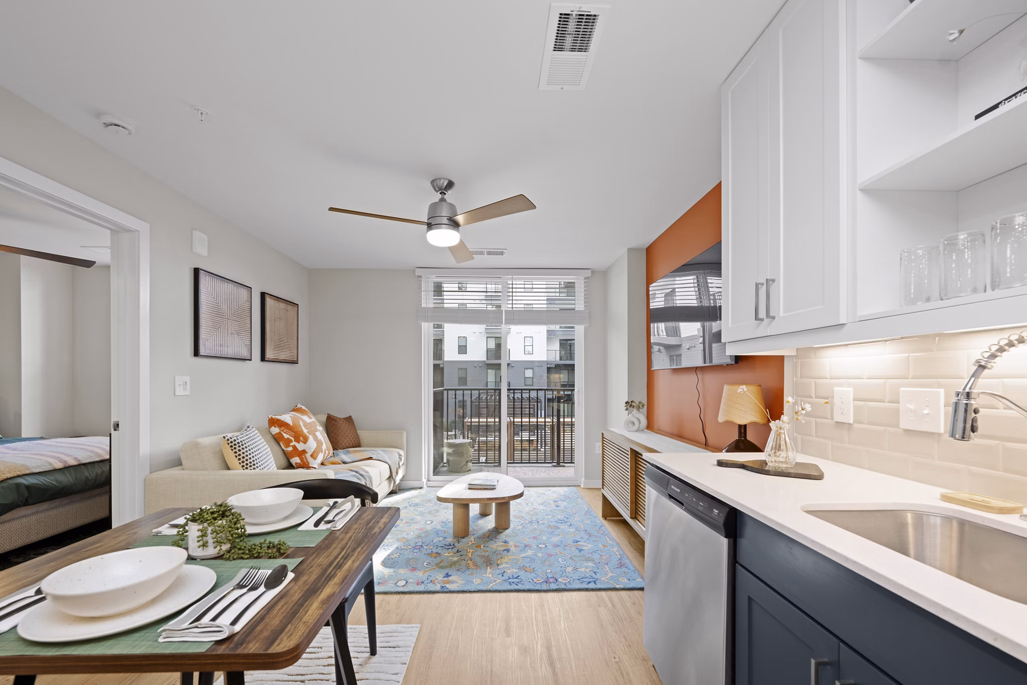 living room at Trella Uptown Apartments