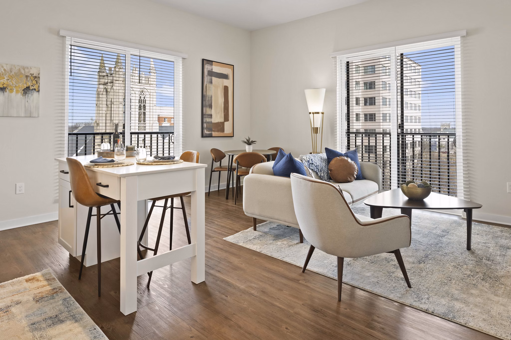 living room at Trella Uptown Apartments