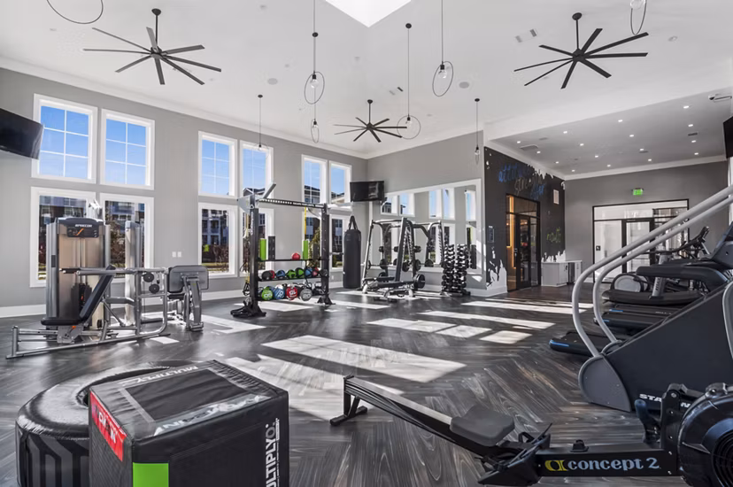 fitness center at Matthews Square Apartments