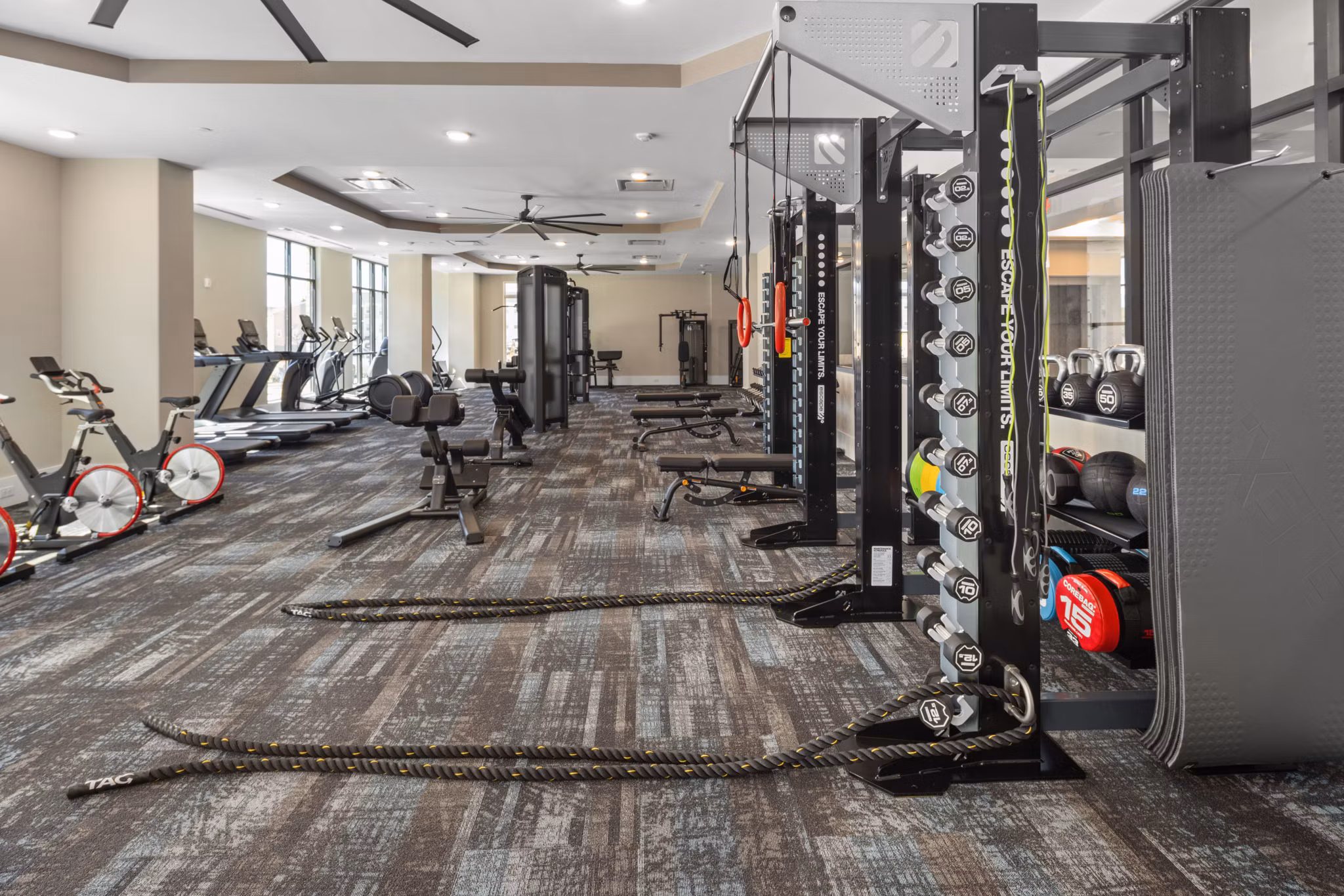 fitness center at Villages at Depot Apartments 