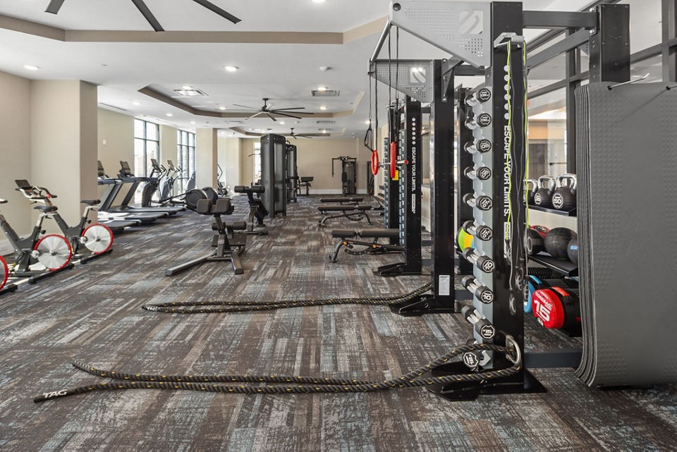 fitness center at Villages at Depot Apartments 