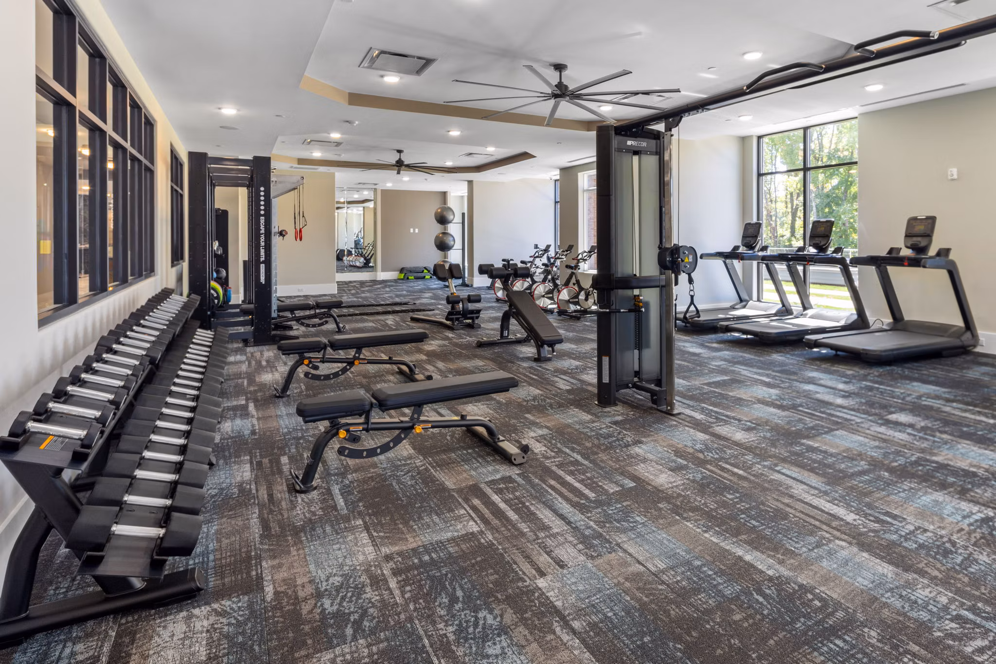 fitness center at Villages at Depot Apartments 