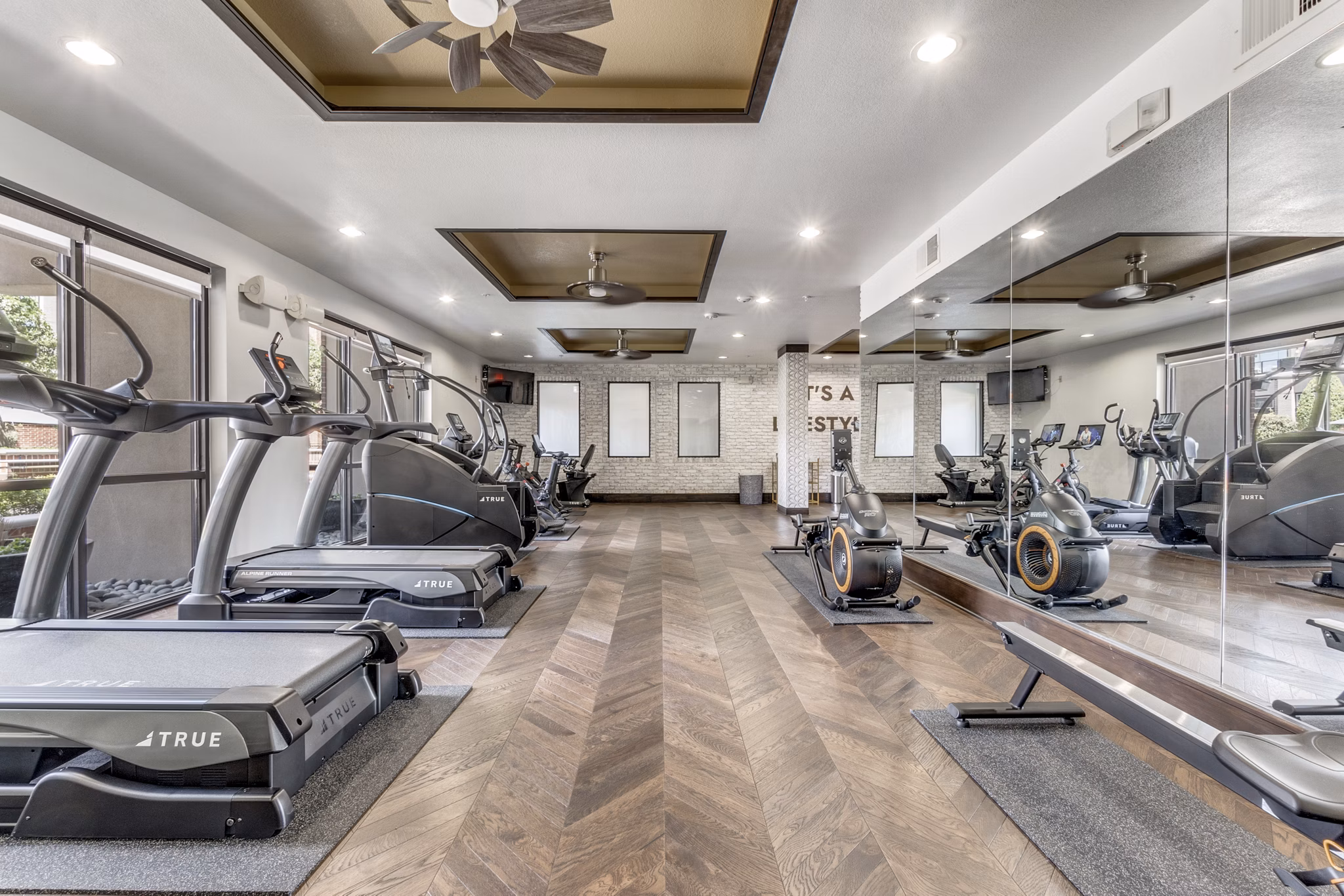fitness center at The Armstrong at Knox Apartments 