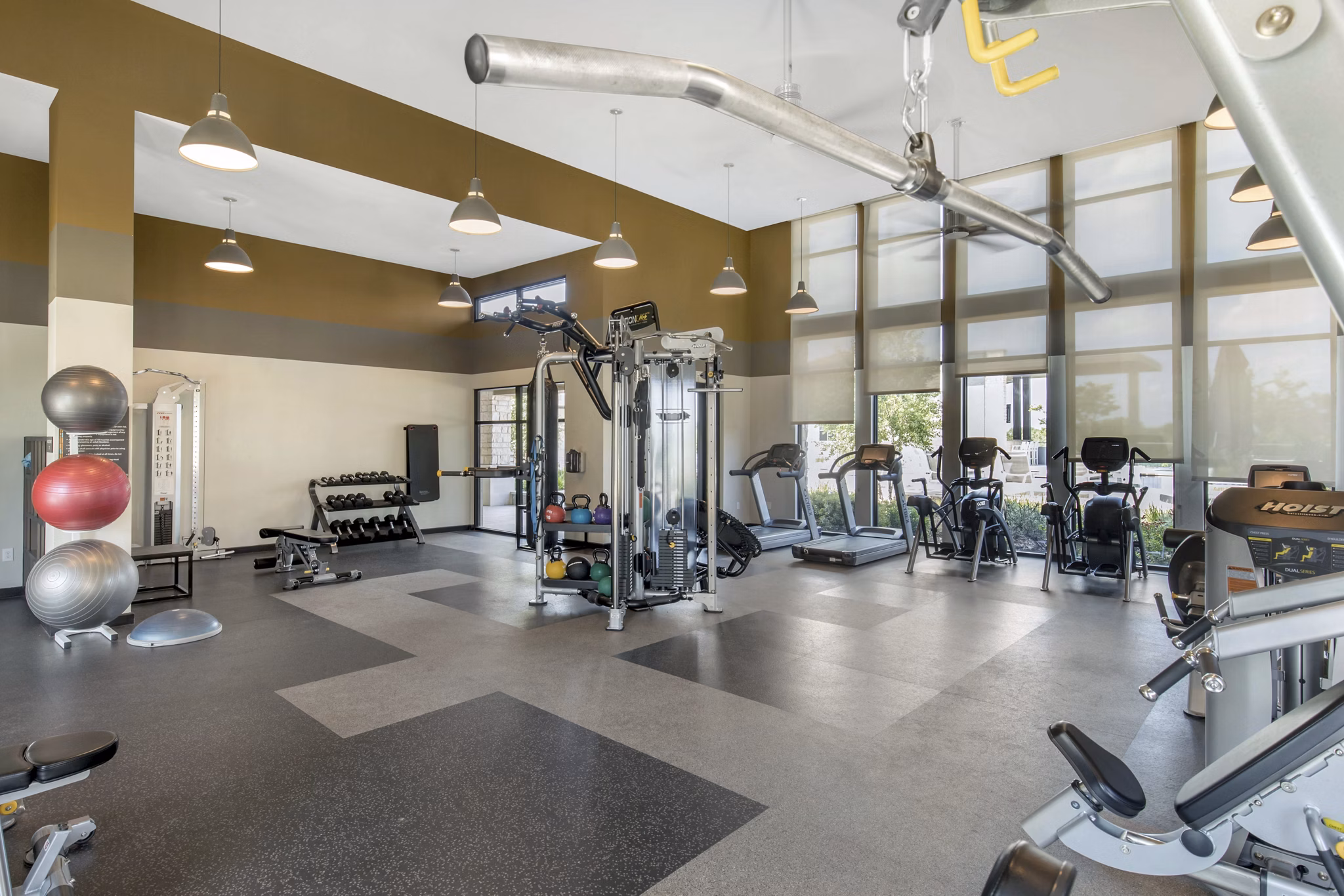 fitness center at The Ellis Apartments