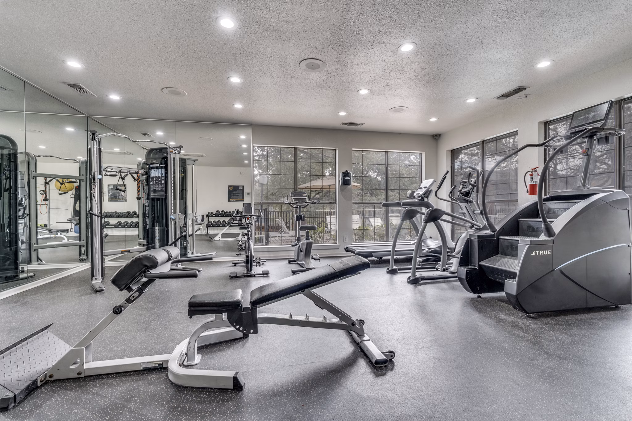 fitness center at Foxwood Apartments
