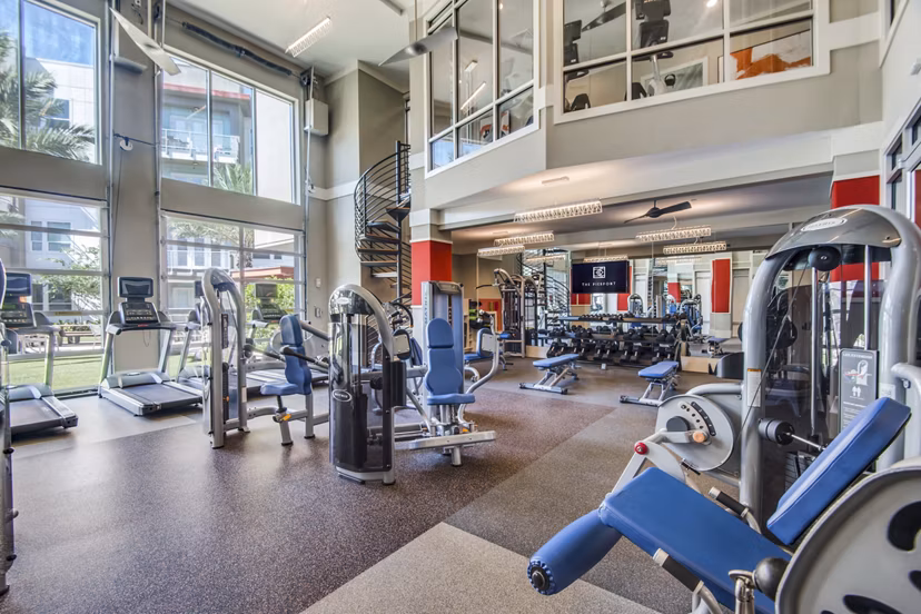 fitness center at The Pierpont Apartments