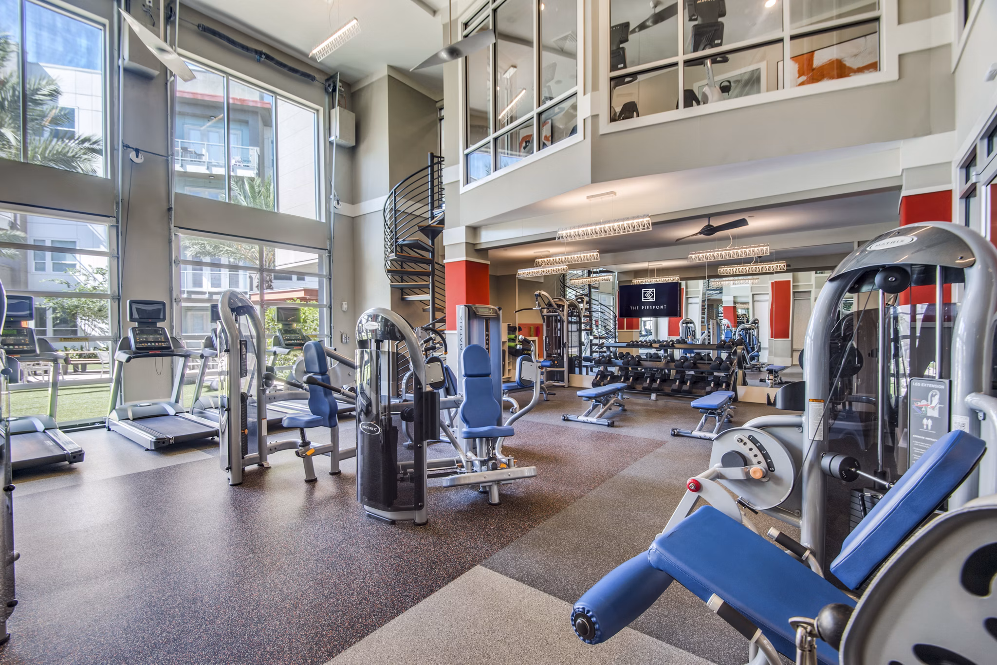 fitness center at The Pierpont Apartments