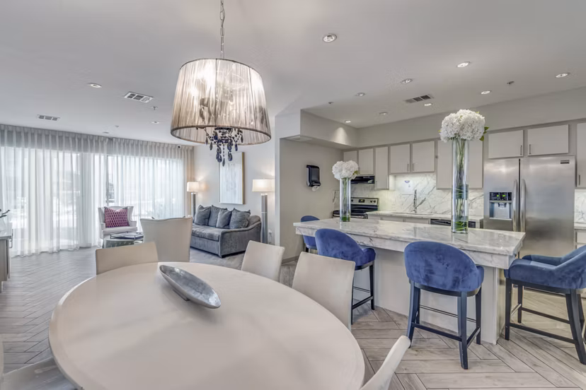 dining room and kitchen at Portico Kirby Apartments