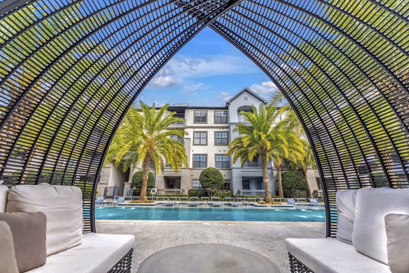 pool cabana at Portico Kirby Apartments