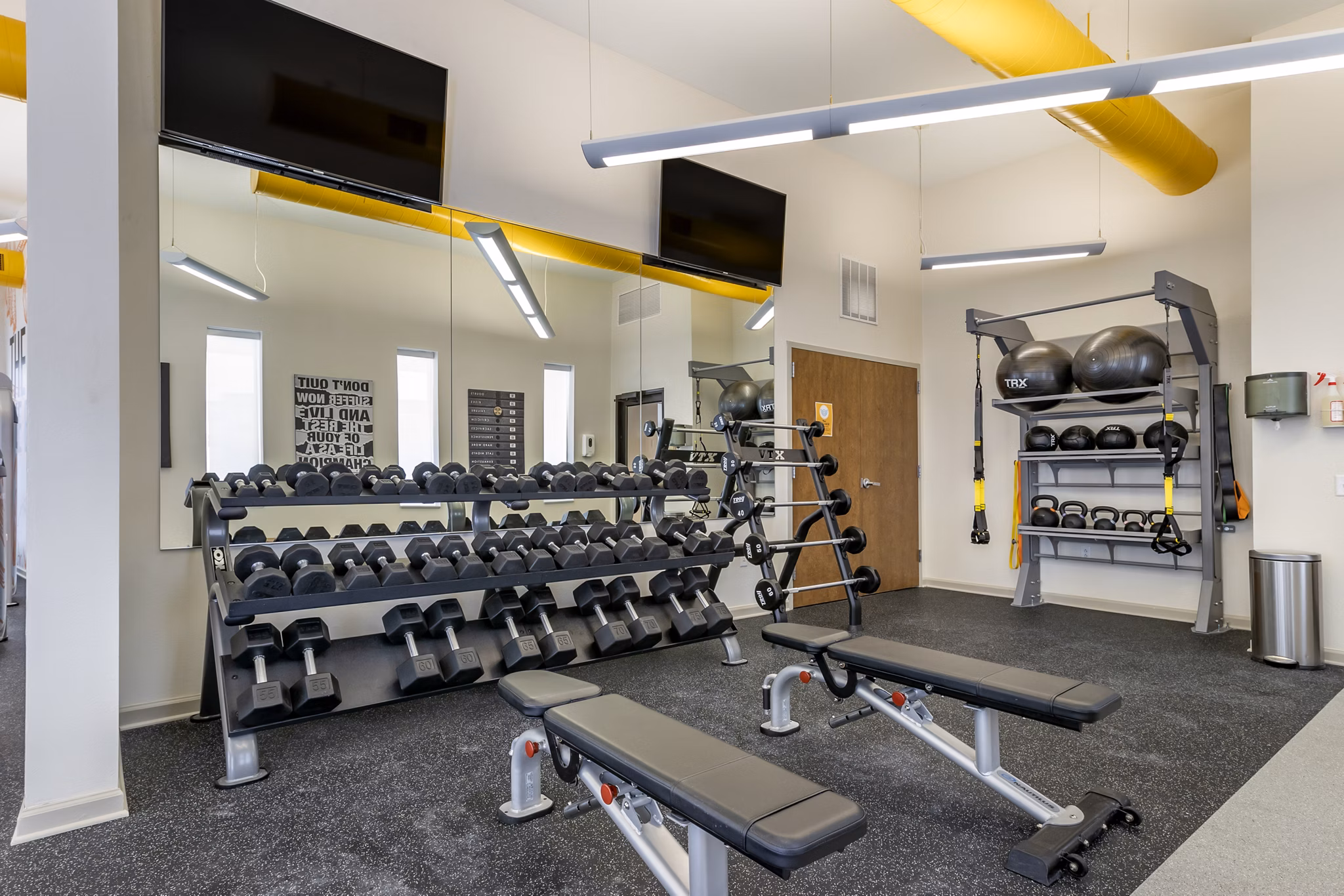 fitness center at Aspire at West Campus Apartments