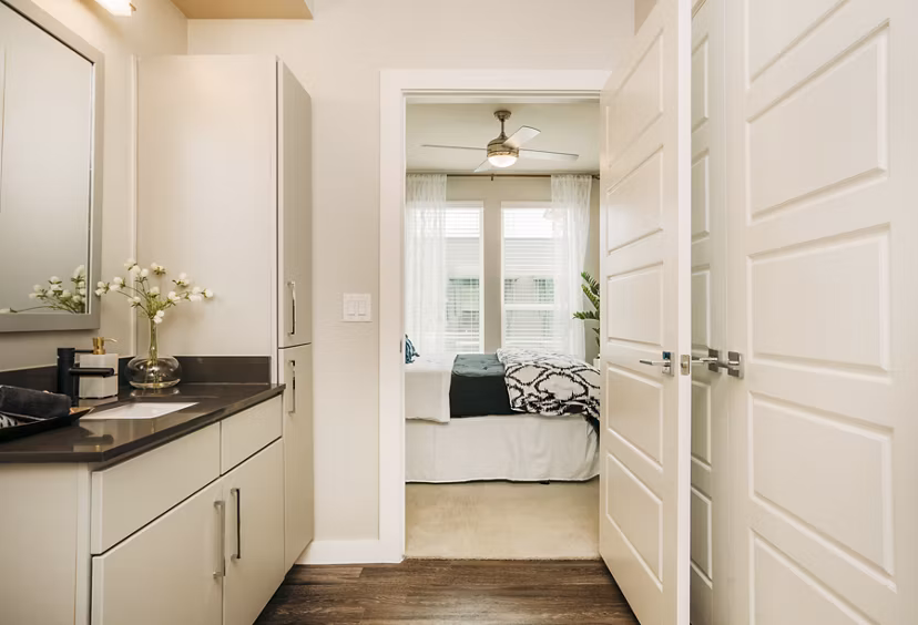 bathroom at Amelia at Farmers Market Apartments