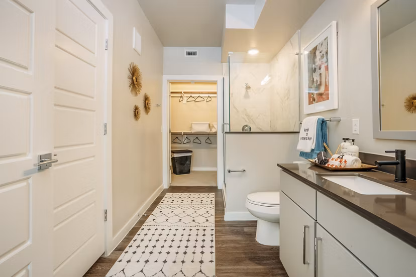 bathroom at Amelia at Farmers Market Apartments