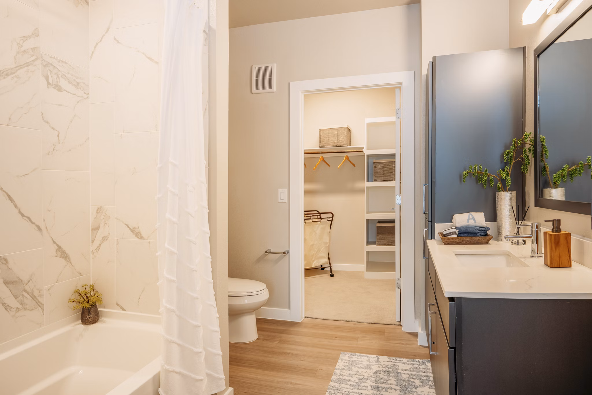 bathroom at Amelia at Farmers Market Apartments