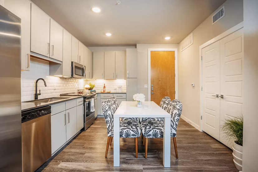 kitchen at Amelia at Farmers Market Apartments