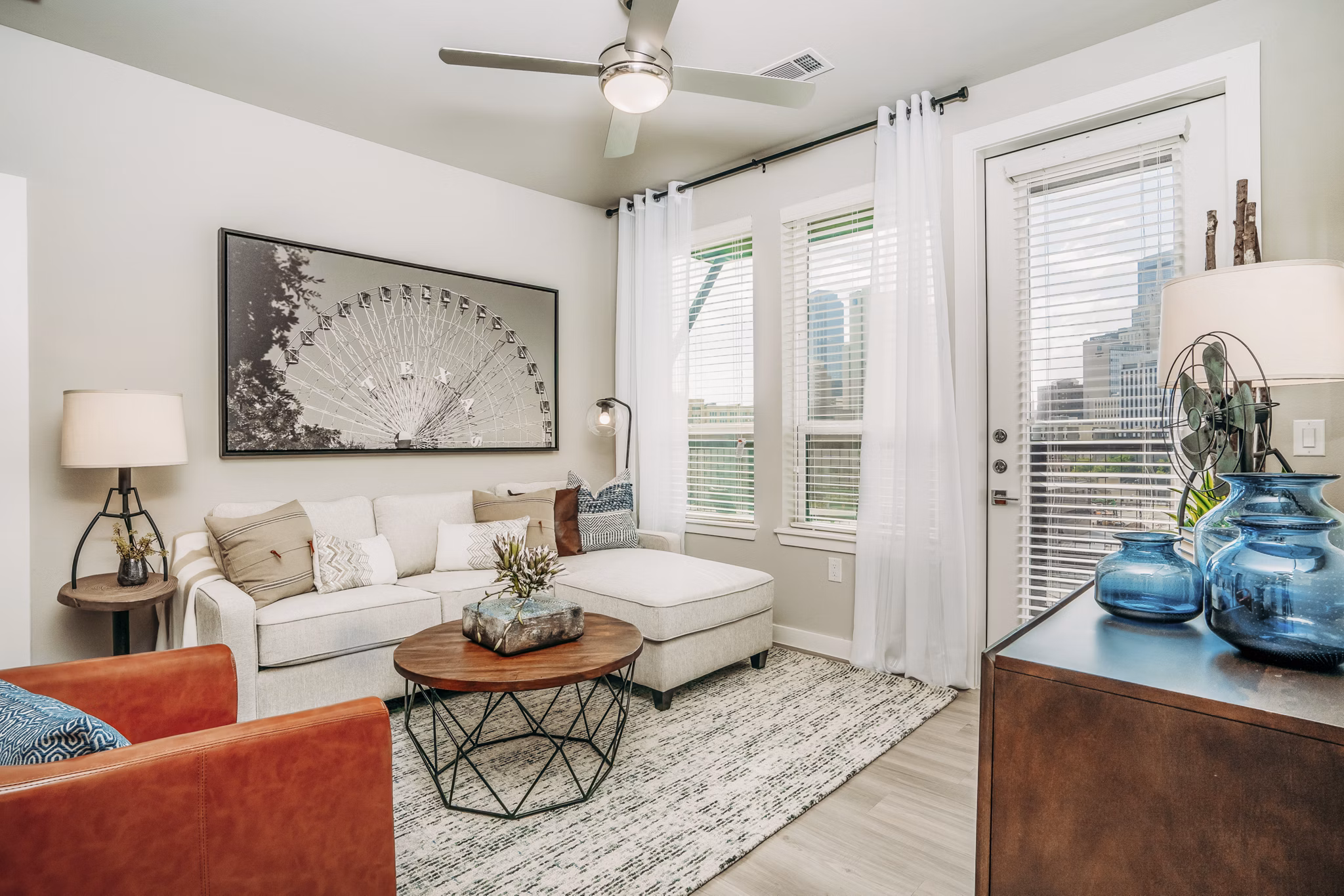 living room at Amelia at Farmers Market Apartments