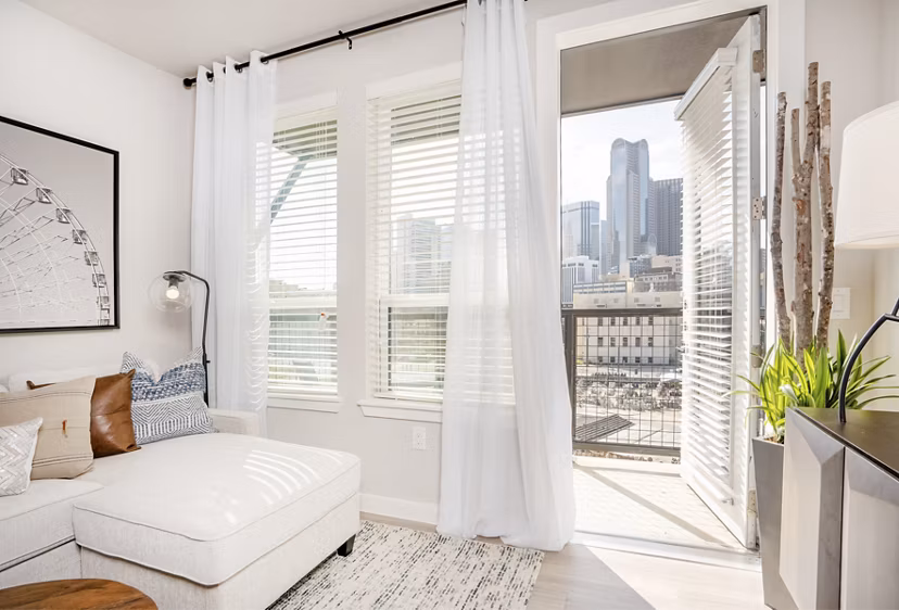 living room at Amelia at Farmers Market Apartments
