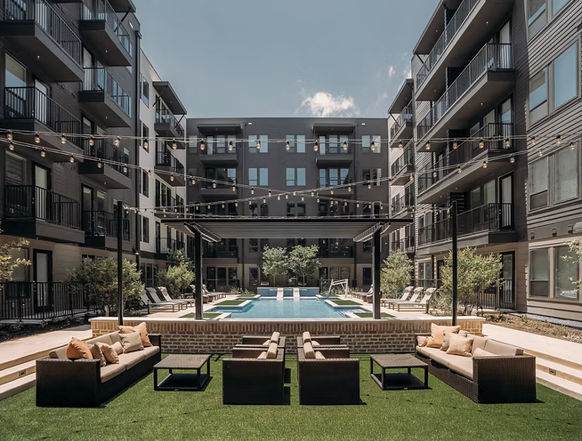 patio at Amelia at Farmers Market Apartments