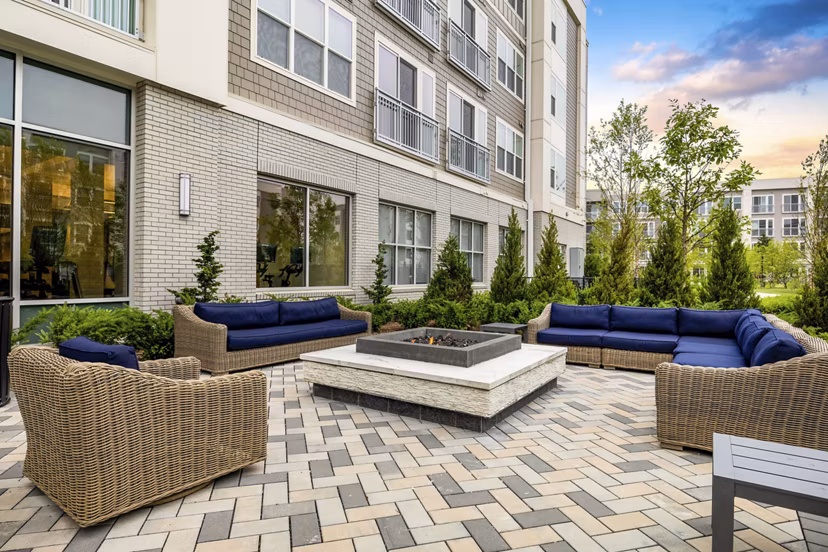 fire pit/patio at Hanover Hyannis Apartments
