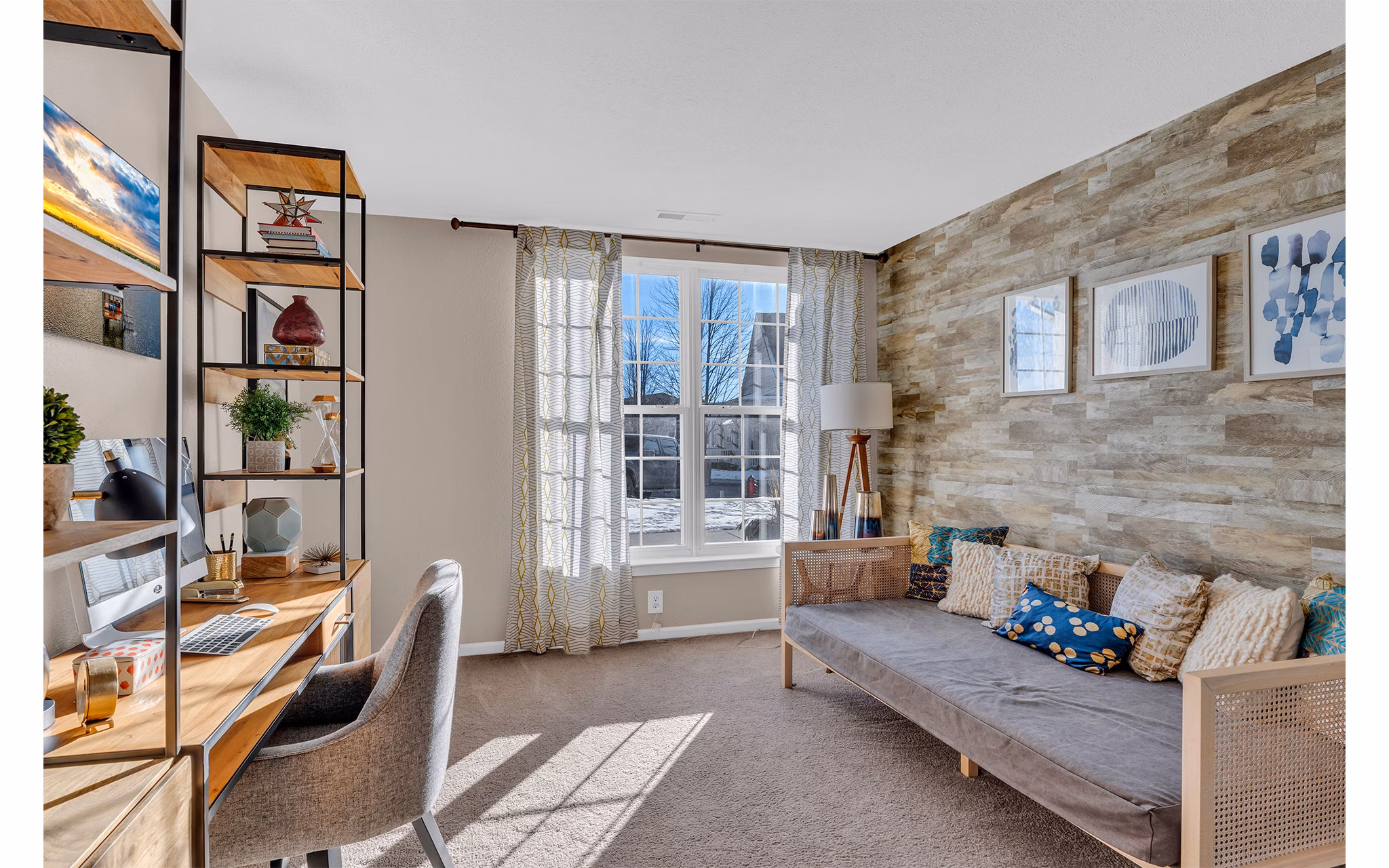 bedroom and home office at The Chapman Apartments