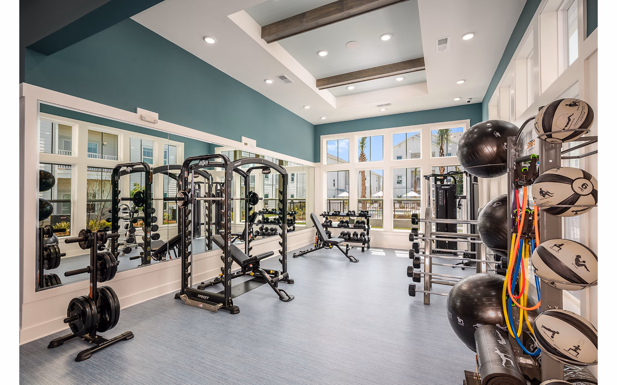 fitness center at The Sandbar Apartments