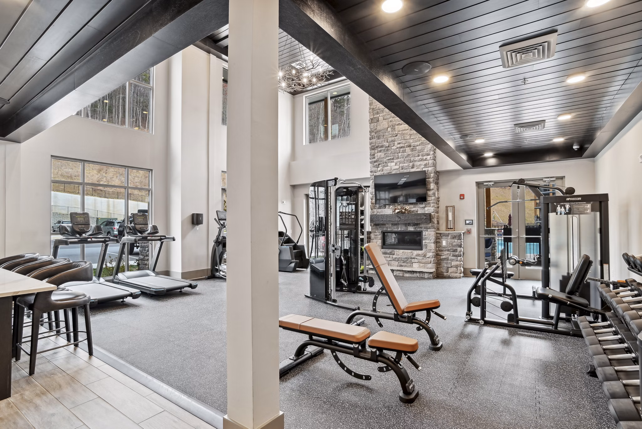 fitness center at Enclave Piney Mountain Apartments