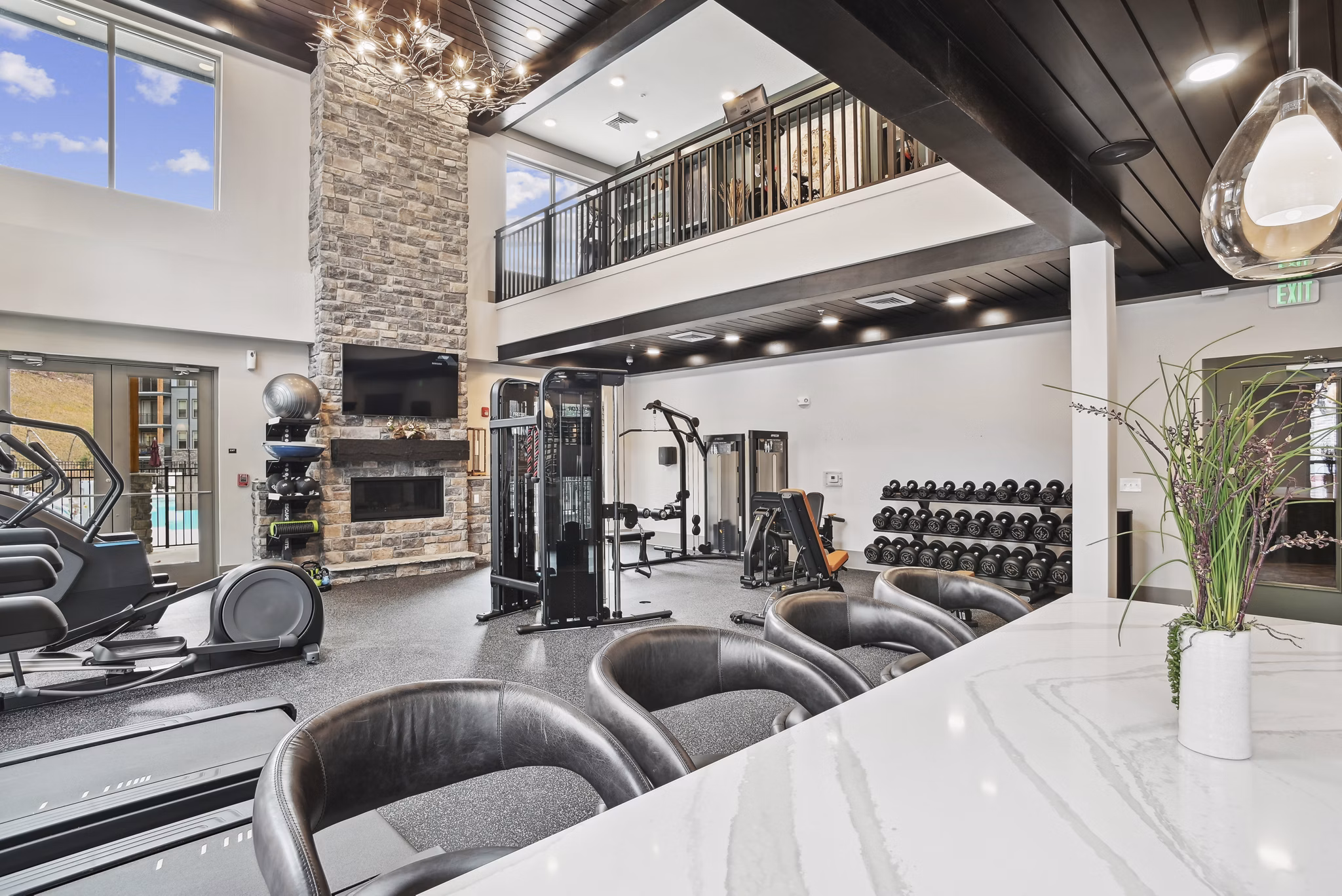 fitness center at Enclave Piney Mountain Apartments