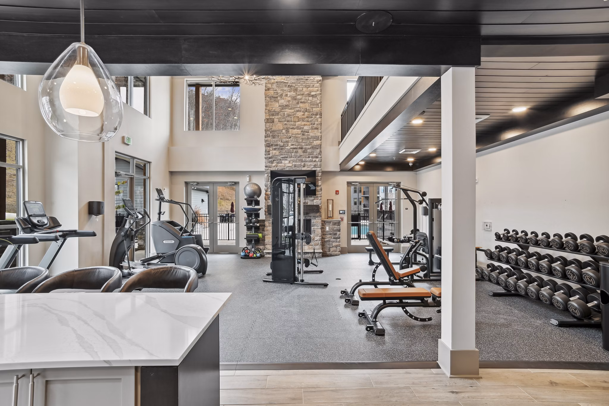 fitness center at Enclave Piney Mountain Apartments