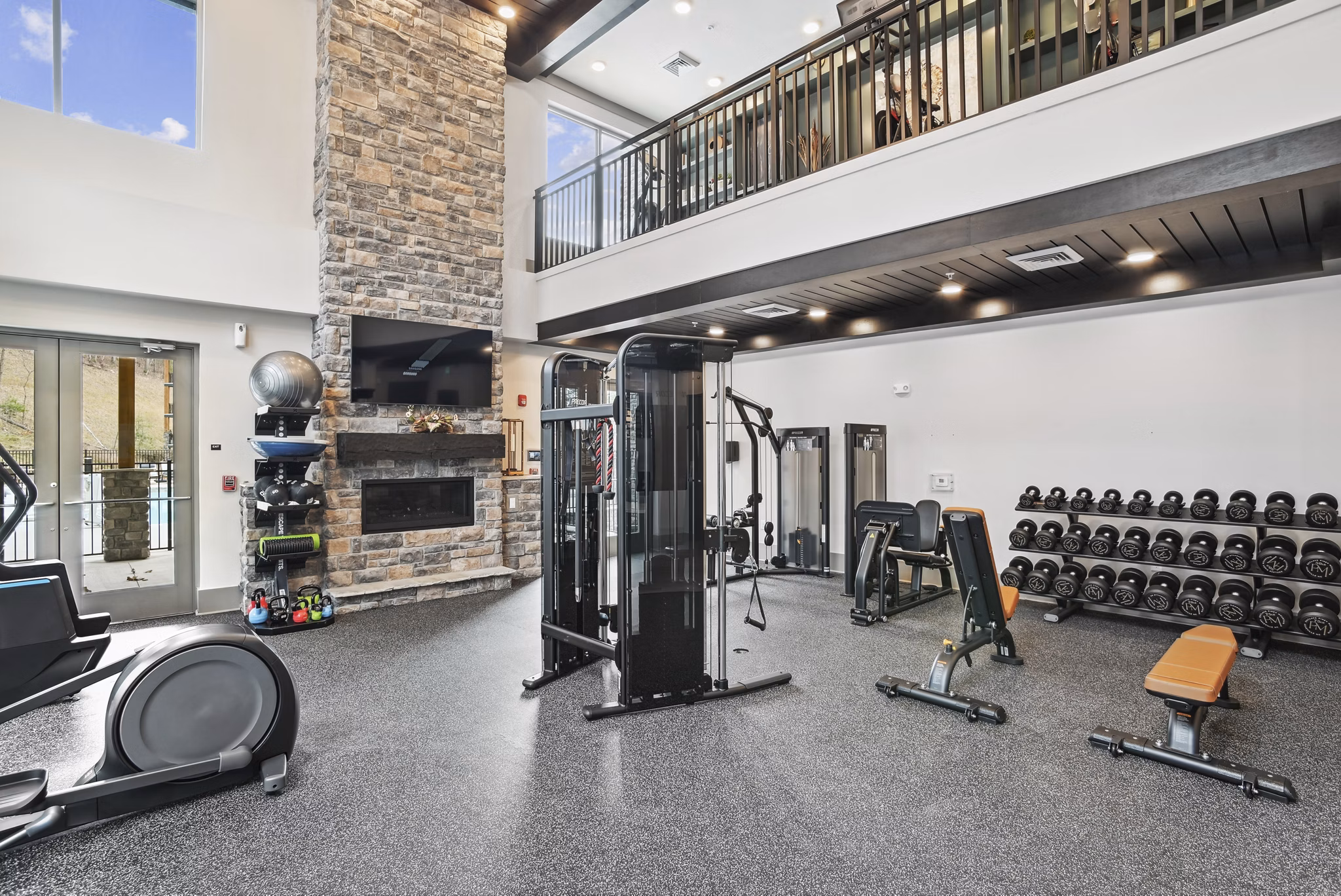 fitness center at Enclave Piney Mountain Apartments
