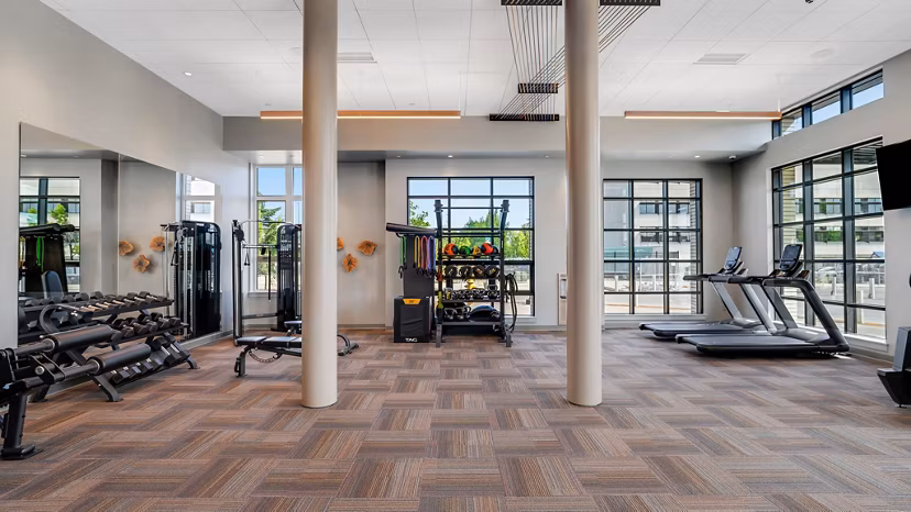 fitness center at Heartwood Apartments