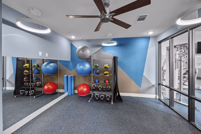 fitness center at Dominion at Mercer Crossing Apartments