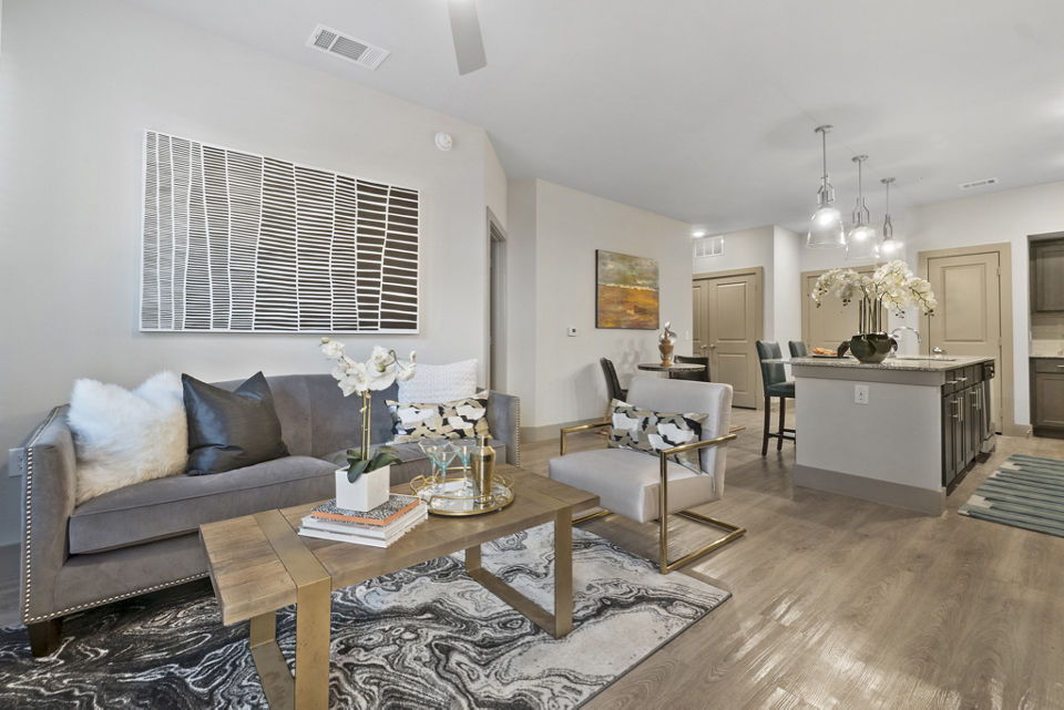 living room at Dominion at Mercer Crossing Apartments