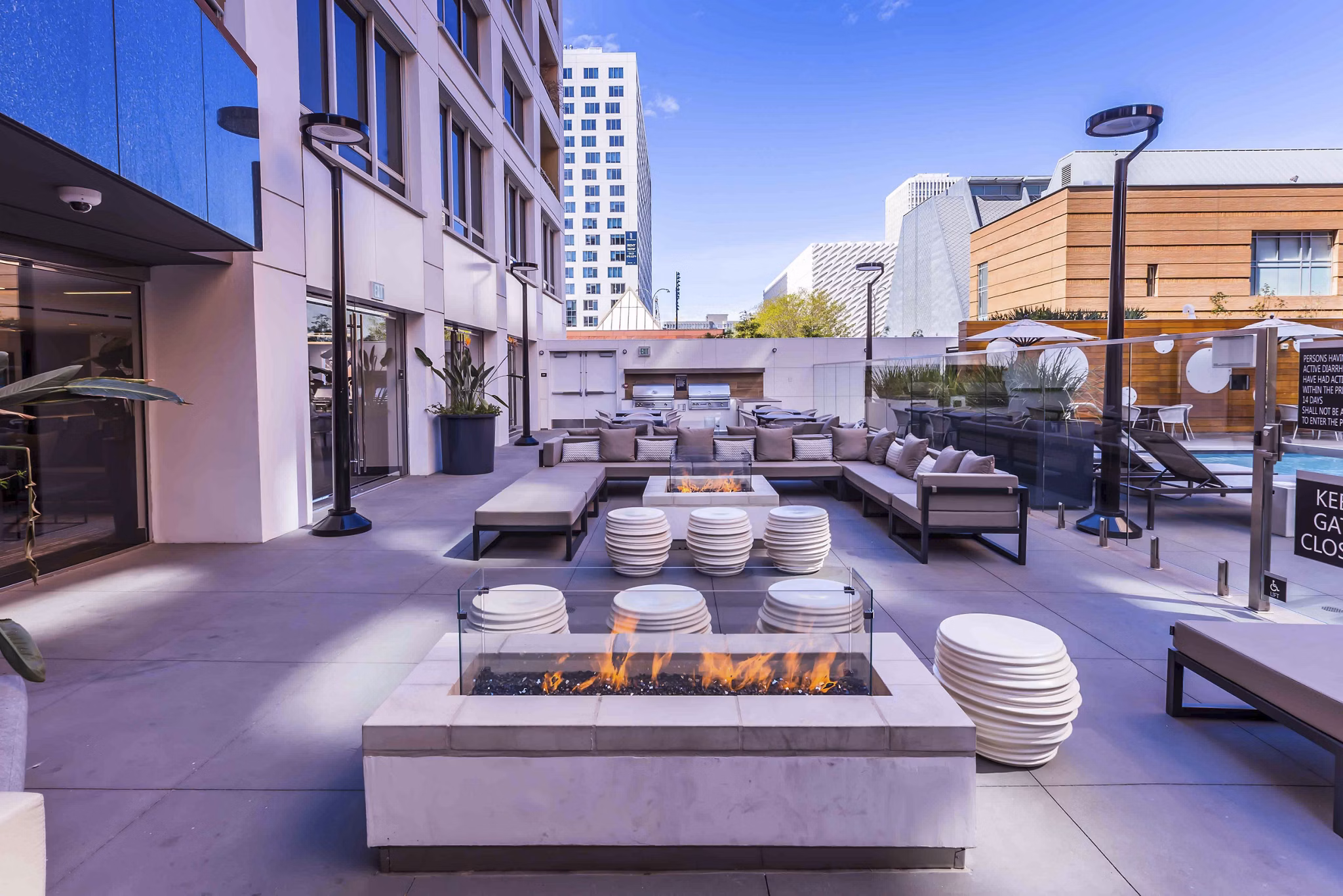 fire pit at Museum Tower Apartments