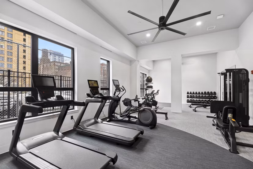 fitness center at Via Callowhill Apartments