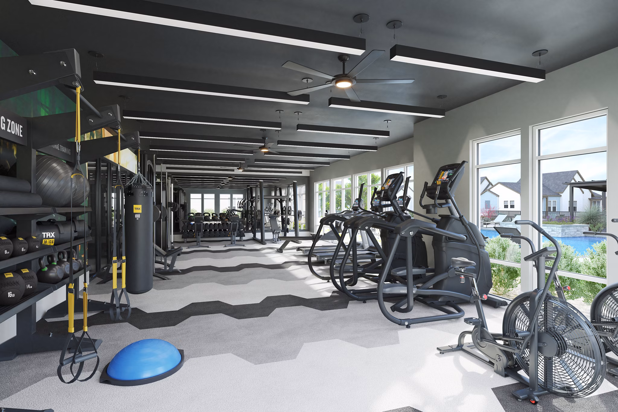 fitness center at Foxtail by Banyan Apartments