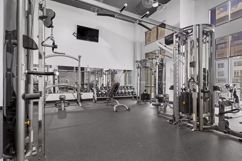 fitness center at Elevate on 5th Apartments