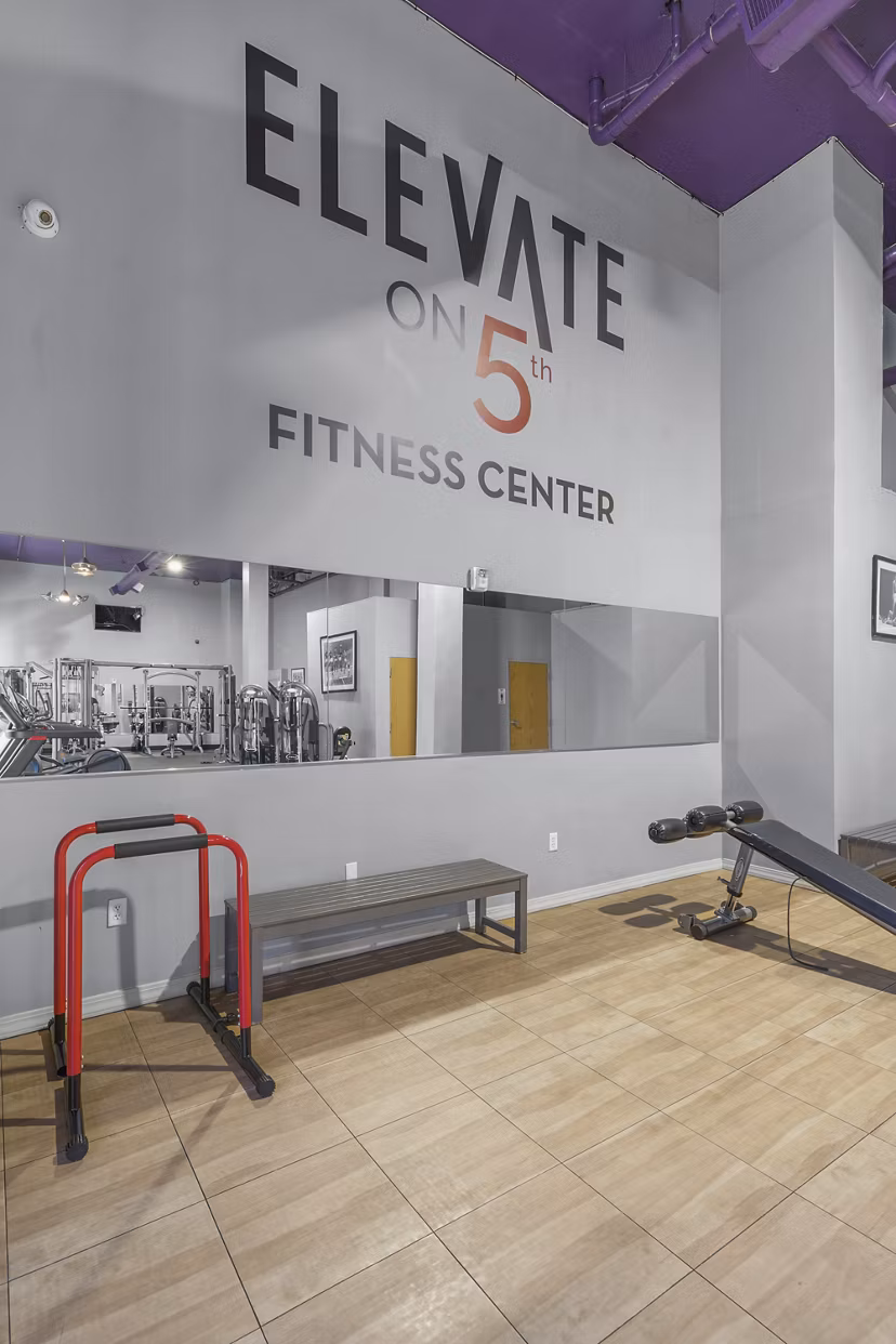 fitness center at Elevate on 5th Apartments