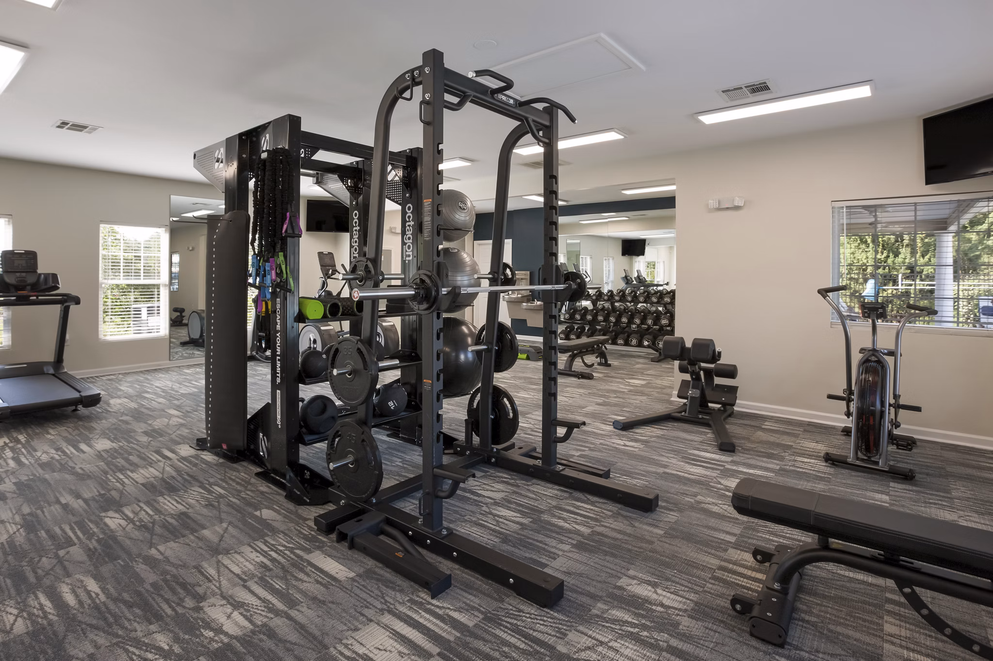 fitness center at The Summit on 401 Apartments 