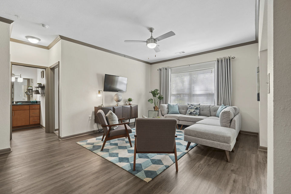living room at Presley Oaks Apartments