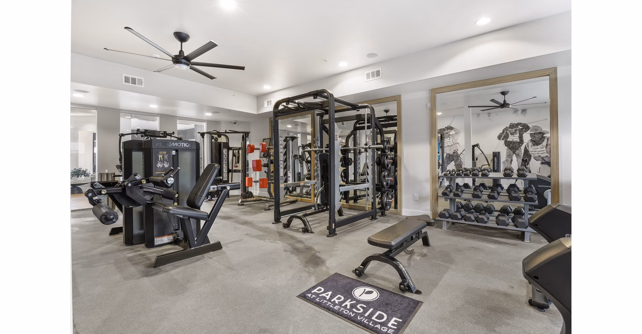 fitness center at Parkside at Littleton Village Apartments 