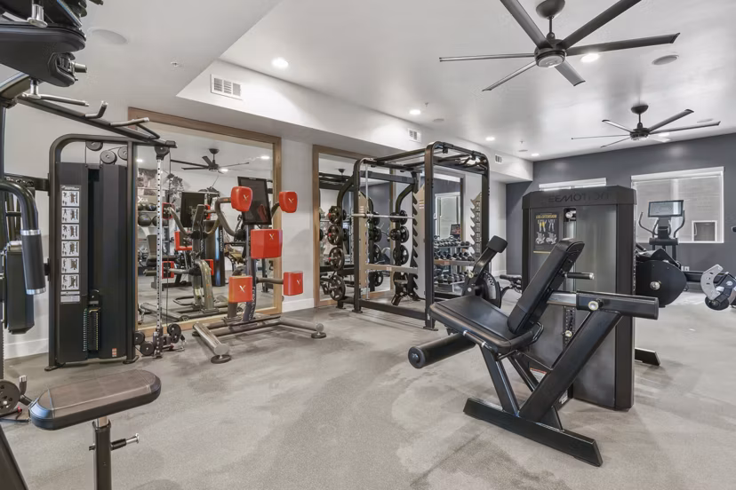 fitness center at Parkside at Littleton Village Apartments 