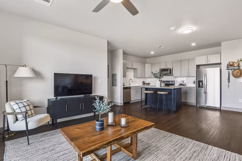 living room at Parkside at Littleton Village Apartments 