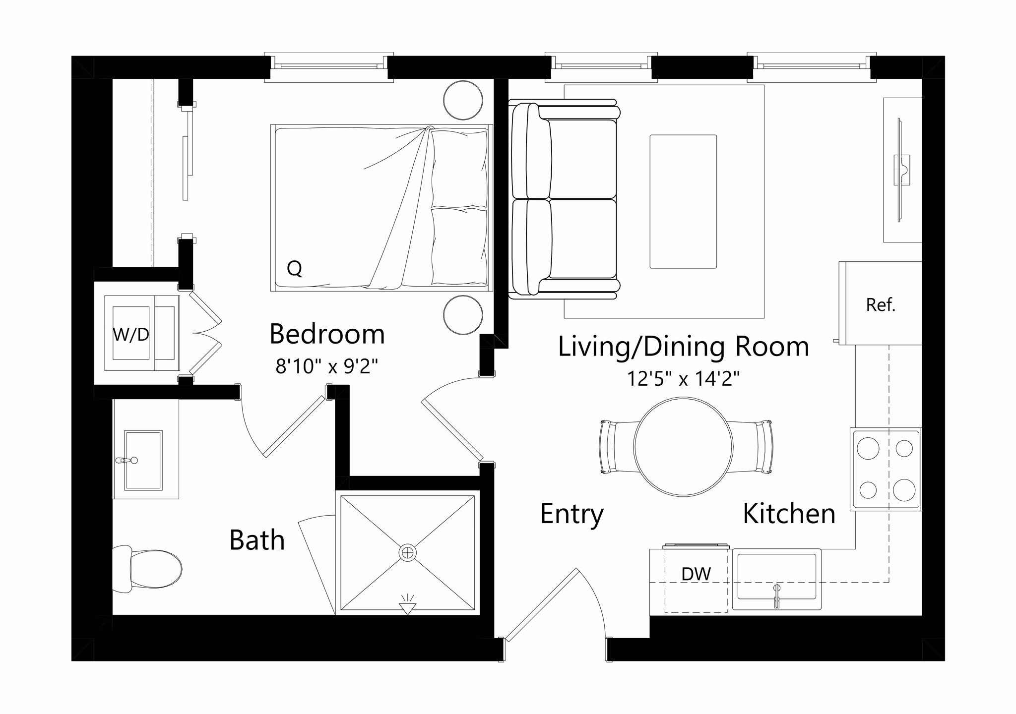 1A floor plan at 501 Broadway Apartments